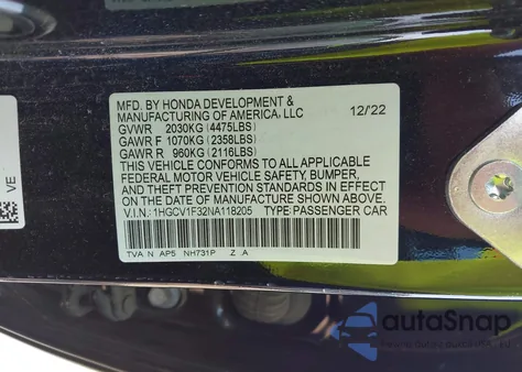 2022 Honda Accord Sport from USA, damaged, VIN 1HGCV1F32NA118205